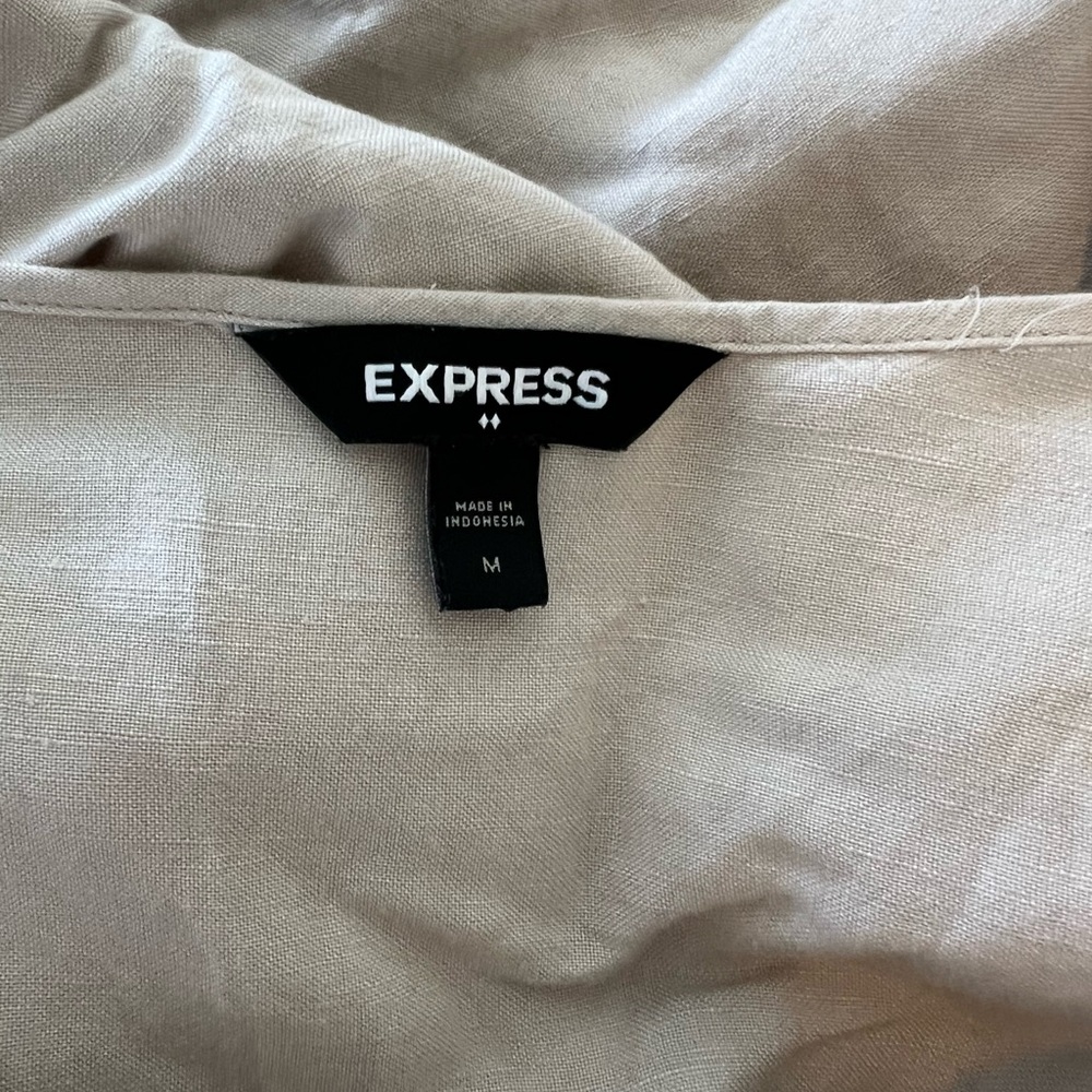 Express Linen Button-Down Puff Sleeve Blouse - image 4
